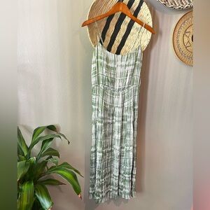 Vince Tie Dye Ruched Midi Cami Dress Green White Women’s Medium